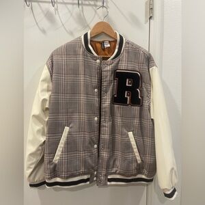 Divided Plaid Varsity Jacket with Cream Sleeves